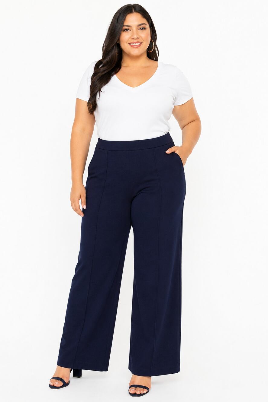 Liverpool Kayla Pull On Wide Leg Trouser Pant Navy Blue Womens Plus Size 20W New